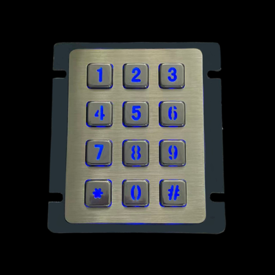 12 Key Backlit Stainless Steel Metal Keypad IP65 Waterproof Vandal Proof Numeric Keypad for Access Control & Kiosk